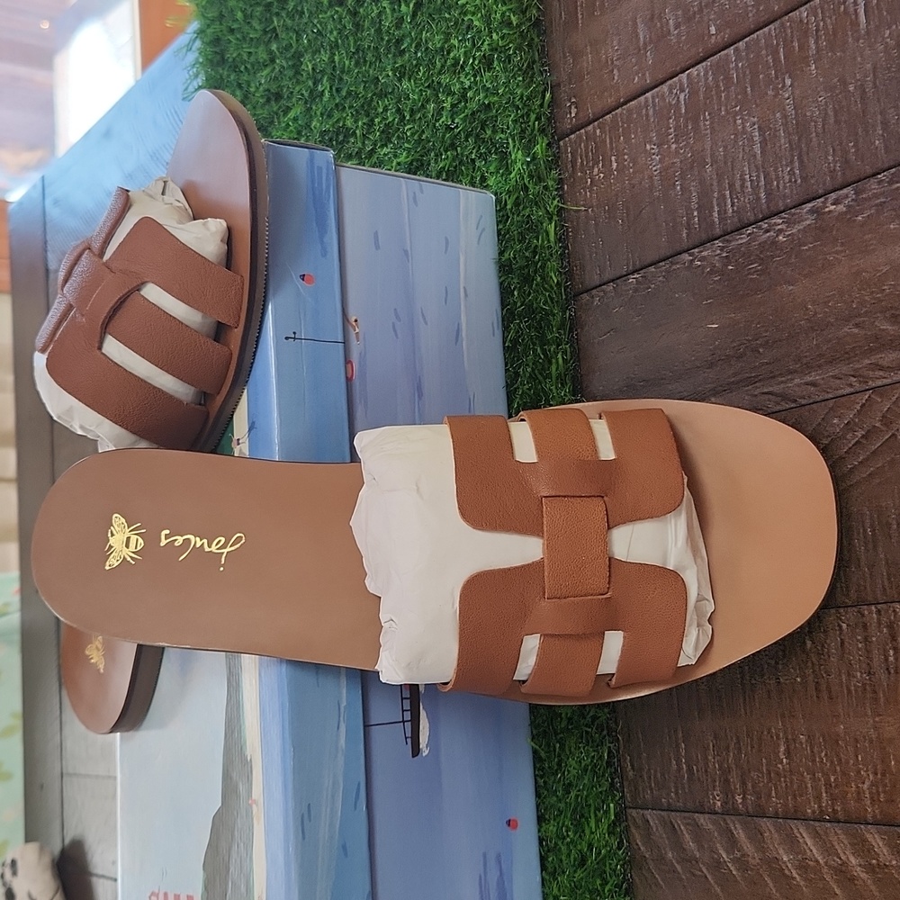 NWT Joules Tan Leather Sandal Womens Size 10